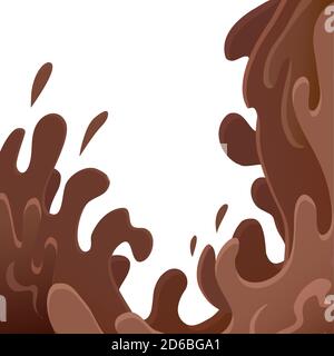 Süße Wellen von Schokolade auf weißem Hintergrund. Bäche und Wassertropfen. Vector Choco Splash Illustration für Artikel, Banner, Cover und Ihre Desi Stock Vektor