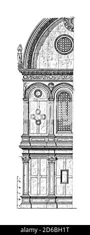 Antike Illustration aus dem 19. Jahrhundert, die Fassade von Santa Maria dei Miracoli in Venedig, Italien darstellt. Die Kirche wurde von Pietro Lombardo entworfen und gebaut Stockfoto