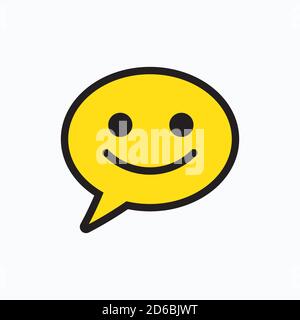 Bubble Chat Emoticon einzelnes Symbol. Happy Emoticon Zeichen. Symbol für die Chat-Zeile „Lächeln“. Sprechblasensymbol. Stock Vektor