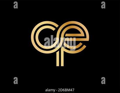 Kleinbuchstaben q und e. Flach gebundenes Design in einem goldenen Farbton für ein Logo, eine Marke oder ein Logo. Vektorgrafik Stock Vektor