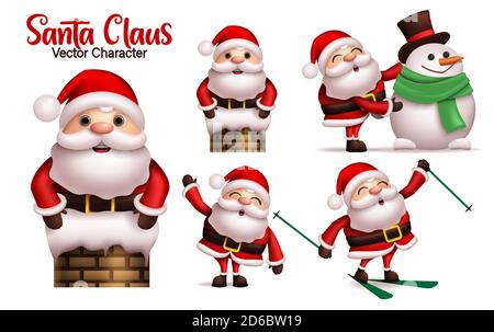 Santa claus Vektor Zeichensatz. Santa claus Charaktere in verschiedenen Winter Outdoor-Aktivitäten wie Skaten und Schneemann für die Weihnachtszeit spielen. Stock Vektor