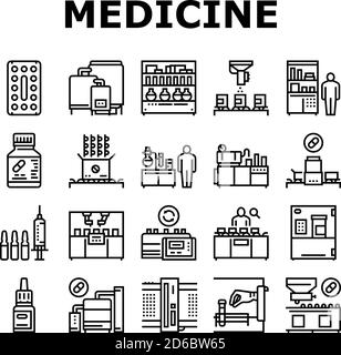 Medical Drugs Production Factory Icons Set Vector Stock Vektor