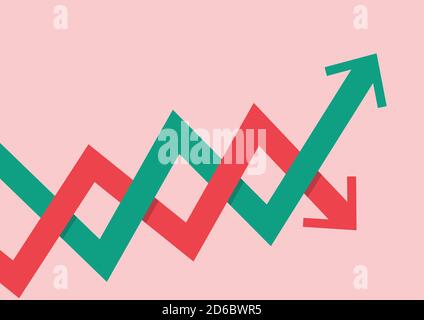 Pfeil für Kursschwankungen an den Aktienmärkten. Konzept „Graph up“ und „Graph down“. Vektorgrafik Stock Vektor