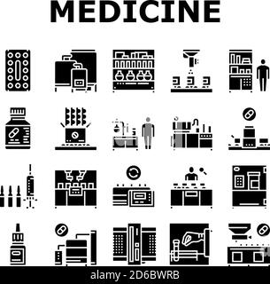 Medical Drugs Production Factory Icons Set Vector Stock Vektor