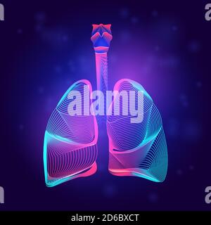 Medizinische Struktur der menschlichen Lunge. Skizzieren Vektor-Illustration der Körperteil Organ Anatomie in 3d-Linie Art-Stil auf Neon abstrakten Hintergrund Stock Vektor