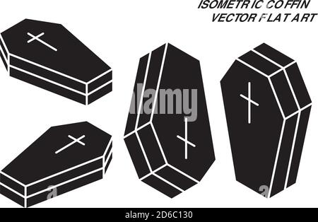 Isometrisches Coffin Vector Flat Art Set Stock Vektor