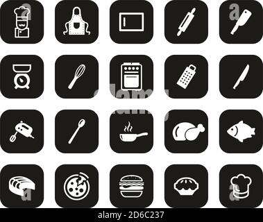Kochen Oder Chef Weiß Auf Schwarz Flat Design Set Big Stock Vektor