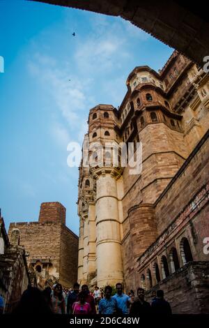 Mehrangarh oder Mehran Fort, in Jodhpur, Rajasthan gelegen, ist eine der größten Festungen in Indien. Stockfoto