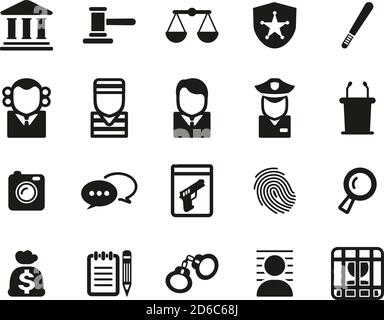 Gerichtsgebäude Oder Trial Icons Black & White Set Big Stock Vektor