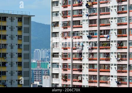 Wohngebäude Fassaden in Hong Kong Stockfoto