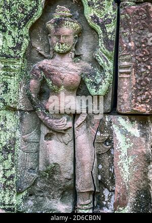 Steinrelief Khmer antiker Tempel im Komplex Angkor Wat in Siem Reap, Kambodscha Stockfoto