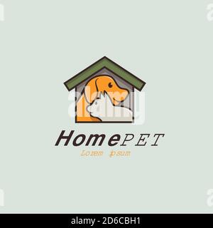 PET House Home Logo Vektor. Hund und Katze Haus Symbol Linie Kunst skizzieren Stock Vektor