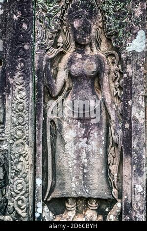 Apsara Bas Relief Kambodscha Antike Khmer-Architektur. Stockfoto