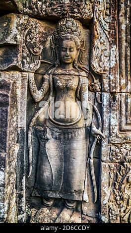 Schnitzwerk von Apsara wat Angkor Thom, Kambodscha. Stockfoto