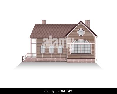 Vektor-Illustration von detaillierten Vorstadtfamilienhaus mit Mansarde. Holzhaus. Isoliert auf weißem Hintergrund. Stock Vektor
