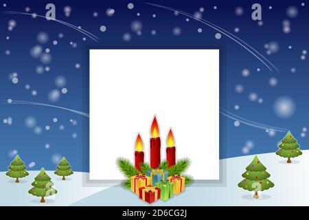 Illustration von Weihnachten Thema mit Kerzen und Geschenke Stock Vektor