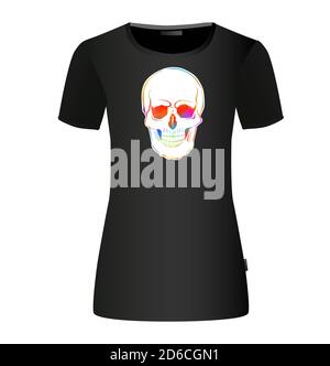 Mehrfarbiger Schädel. Gemischte Medien. T-Shirt-Druck. Vektorgrafik Stock Vektor