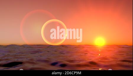 Meereswelle am Abend. Sonnenuntergang über dem Meer mit Sonnenreflexion. Sonnenaufgang in Meereswelle über 4k Auflösung. Stockfoto