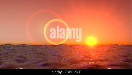 Meereswelle am Abend. Sonnenuntergang über dem Meer mit Sonnenreflexion. Sonnenaufgang in Meereswelle über 4k Auflösung. Stockfoto