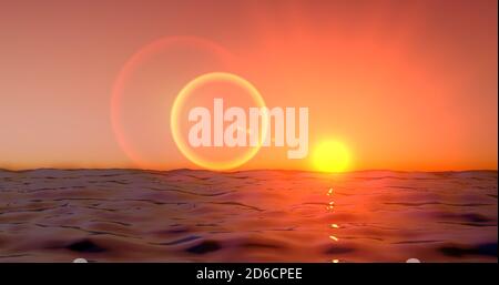 Meereswelle am Abend. Sonnenuntergang über dem Meer mit Sonnenreflexion. Sonnenaufgang in Meereswelle über 4k Auflösung. Stockfoto