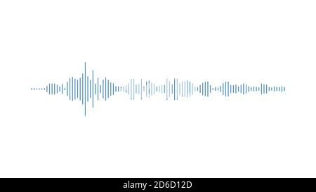 Minimalistische blaue Balken Sprachgrafik auf weißem Hintergrund Equalizer Stockfoto