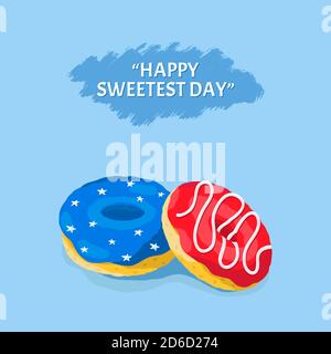 Vektor-Illustration mit zwei Donuts in farbigen Glasur in den Farben der amerikanischen Flagge verziert. Stock Vektor