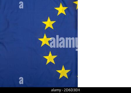 Teil des Gewebes EU oder Europäische Union Flagge isoliert auf Weiß Stockfoto