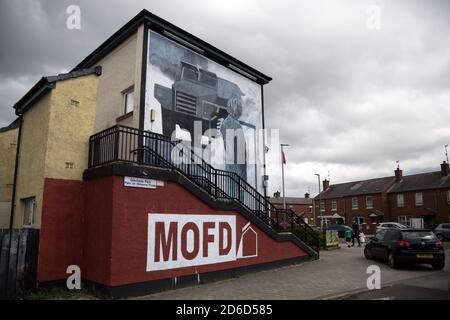 18.07.2019, Derry, Nordirland, Vereinigtes Königreich - Katholisches Wandgemälde im MOFD (Museum of Free Derry), Bogside nur wenige Meter vom Ort des Bloo entfernt Stockfoto