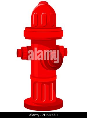 Roter Hydrant auf weißem Hintergrund isoliert. Feuerausrüstung im Cartoon-Stil. Stock Vektor