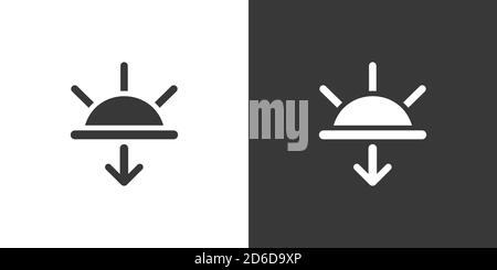 Sonnenuntergang. Isoliertes Symbol auf schwarzem und weißem Hintergrund. Vektordarstellung der Wetterglyphe Stock Vektor