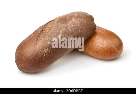 Zwei Brote Roggen und Weizenbrot isoliert auf einem Weiß Stockfoto