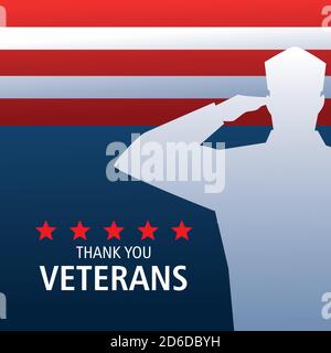 Happy Veterans Tag, Silhouette Soldat salutieren und Flagge Vektor Illustration Stock Vektor