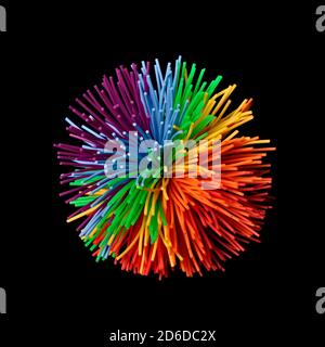 Bunte Spielzeug Spielzeug Ball isoliert auf schwarzem Hintergrund. Stockfoto