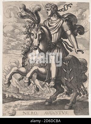 Tafel 6: Kaiser Nero auf dem Pferderuß, aus 'den ersten zwölf römischen Cäsaren', nach Tempesta, 1610-50. Stockfoto