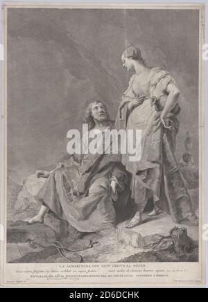 Christus und die Frau von Samaria am Brunnen, aus der Serie von 112 Drucken der heiligen Geschichte, nach dem Gemälde von Giovanni Battista Piazzetta, 1743-63. Stockfoto