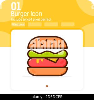 Burger Premiun-Symbol mit gefüllter Linie isoliert auf weißem Hintergrund. Vektor Illustration Zeichen Symbol Icon Design für Web-Design, mobile Apps, UI Stock Vektor