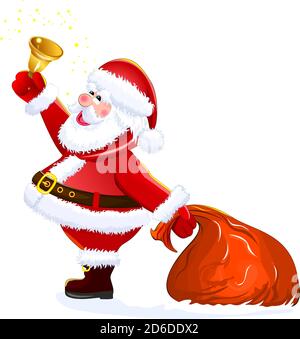 Santa mit einer Glocke in der Hand auf weißem Hintergrund. Stock Vektor