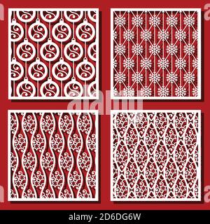 Abstrakt Weihnachten Schneeflocken und Bälle nahtlose Muster für Laserschneiden. Universal-Grußkarte, lasergeschnittene Platte. Vektorgrafik. Quadrat 1:1. Stock Vektor