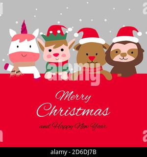 Schneemann Pinguin und santa cluas sind glückliche Emotion mit Weihnachten Einladungskarte Design, Vektor-Illustration Stock Vektor