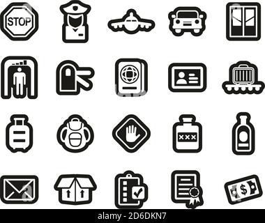 Zoll Icons Weiß Auf Schwarz Sticker Set Groß Stock Vektor