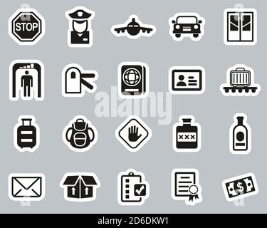 Zoll Icons Schwarz & Weiß Sticker Set Groß Stock Vektor