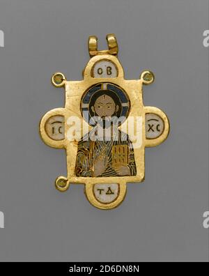 Doppelseitiger Anhänger Ikone mit der Jungfrau und Christus Pantokrator, byzantinisch, ca. 1100. Stockfoto