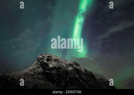 Nordlichter / aurora borealis über Bergsbotn, einem Fjord auf der Insel Senja in Norwegen Stockfoto