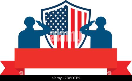 Militärische Soldaten Männer mit usa-Flagge Schild auf Band Vektor Design Stock Vektor