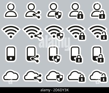 Datenschutz & Datensicherheit Icons Schwarz-Weiß Aufkleber Groß Einstellen Stock Vektor