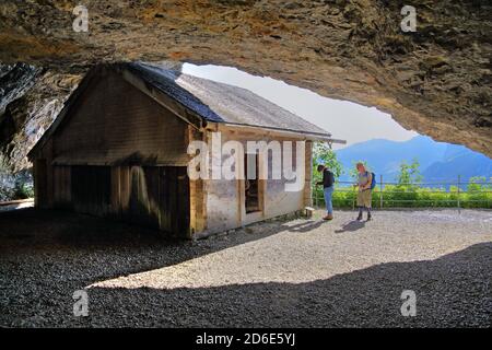 Einsiedlerhütte von Wildkirchli im Alpsteingebirge, Wasserauen, Appenzeller Alpen, Appenzeller Land, Kanton Appenzell-Innerrhoden, Schweiz Stockfoto