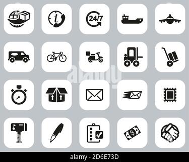 Lieferdienst Oder Versandservice Symbole Schwarz & Weiß Flach Design Set Groß Stock Vektor