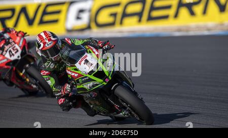 Estoril, Portugal, Italien. 16. Okt 2020. estoril, portugal, Italien, 16. Okt 2020, NÃ‚Â 1 Jonathan Rea Kawasaki ZX-10RR Kawasaki Racing Team WorldSBK während der 8. Runde Pirelli Estoril Runde 2020 - Freies Training - World Superbike - SBK - Credit: LM/Otto Moretti Credit: Otto Moretti/LPS/ZUMA Wire/Alamy Live News Stockfoto