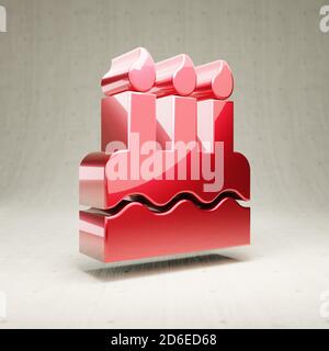 Geburtstagskuchen-Symbol. Gold glänzend Geburtstagstorte Symbol isoliert auf weißem Beton Hintergrund. Modernes Icon für Website, Social Media, Präsentation, Design Template Element. 3D-Rendering. Stockfoto