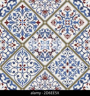 Nahtlose bunte Fliese mit Islam, Arabisch, Indisch, Ottomane Motive. Majolika Keramik Fliesen. Einrichtung in Portugiesisch und Spanien. Keramikfliesen im talavera Stil. Stock Vektor